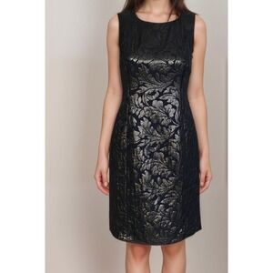 Tibi‎ Pencil Dress Women Sz 2 Black Sleeveless Damask NYE Party Dressy Date